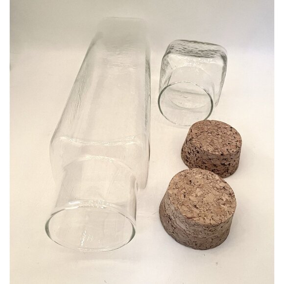 Set Of 2 Vintage Hammered Glass Canisters w Cork Tops Textured Clear Rectangular - Picture 3 of 7